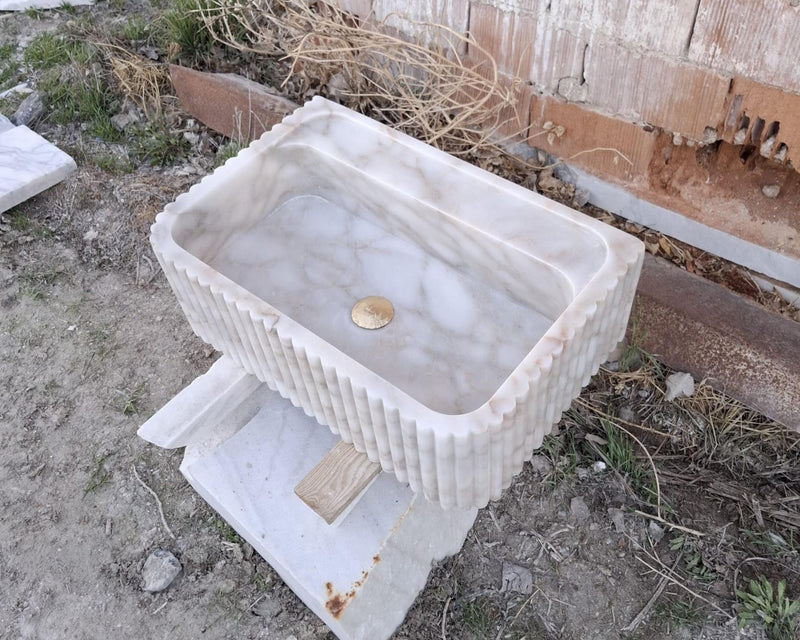 Calacatta Gold Marble Bathroom Sink – Handmade Wall Mounted Stone Vanity Basin