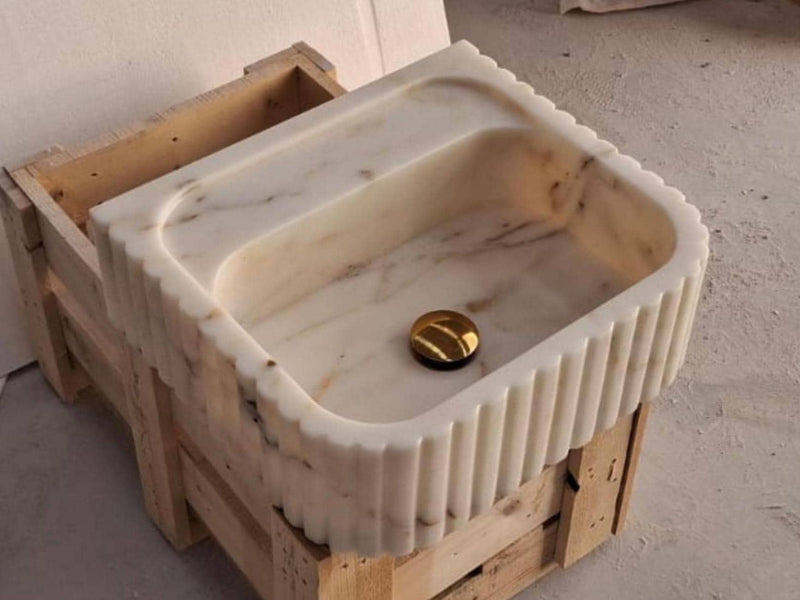 Calacatta Gold Marble Bathroom Sink – Wall-Mounted Natural Stone Powder Room Vanity